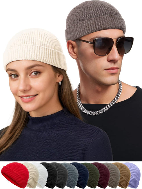 vidsel Thin Wool Fisherman Beanie Hat for Men Women - Fall Winter Short Knit Cuffed Fashion Trawler Skull Cap