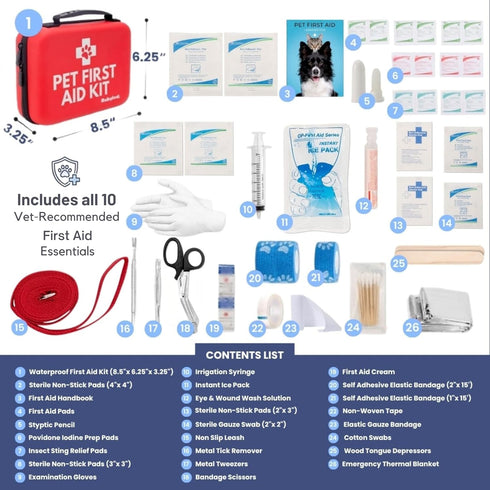 Pack) Dog First Aid Kit - Vet Approved Emergency Supplies - Pet First Aid Kit Guide, Tick Remover, Slip Leash & Medical