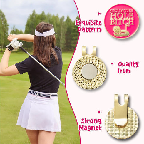Funny Golf Ball Marker Accessories - 2pcs Golf Ball Markers with Magnetic Hat Clips & Velvet Pouch, Golf Gift