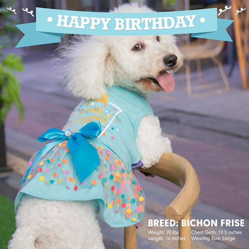 cyeollo Dog Birthday Dress Party Tulle Dresses for Small Dogs, Puppy Clothes Girl Pet Cat Holiday Outfit Apparel, Blue,