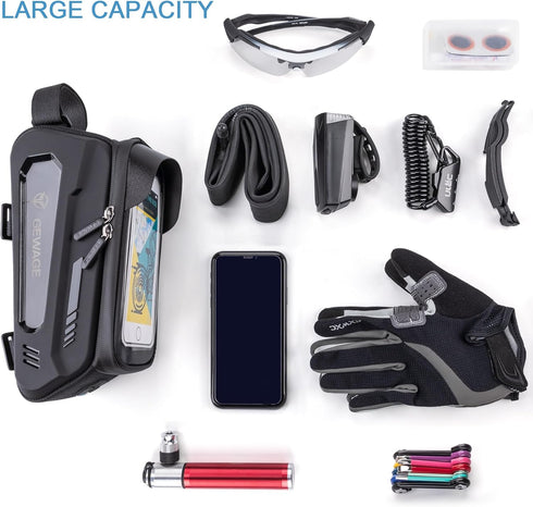 GEWAGE Bike Front Frame Bag with Phone Holder - Durable Cycling Accessory