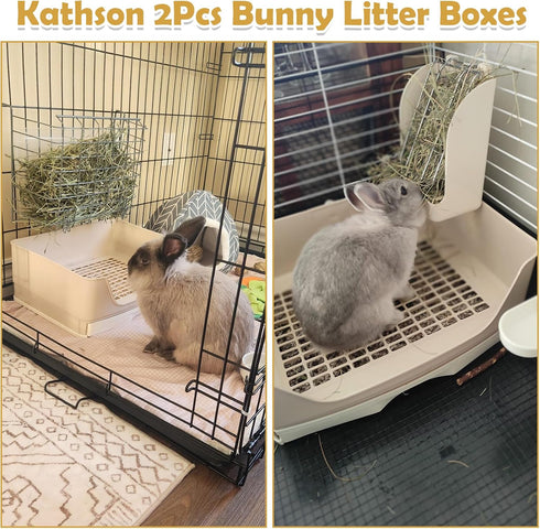 2PCS kathson Large Rabbit Litter Box Trainer, Potty Corner Toilet with Drawer Bigger Pet Pan for Adult Hamster, Guinea