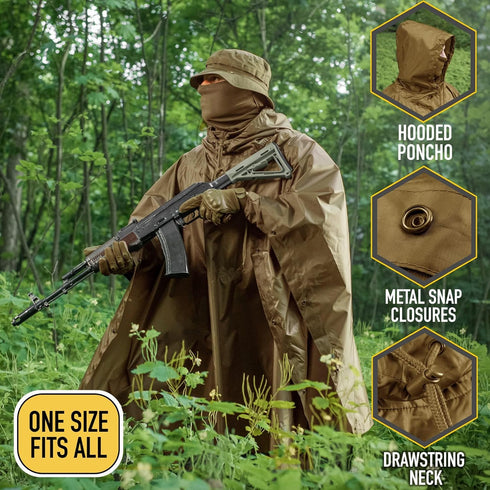 M-Tac Tactical Rain Poncho - Army Military Waterproof Ripstop Camping Hiking Outdoor Hunting Rain Ponchos