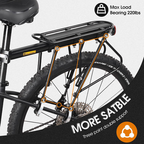 HONGYEA Bike Cargo Rack, 220 Lbs Load, Adjustable Aluminum Alloy Waterproof Rear Rack for MTB, Ebikes, Road Bike
