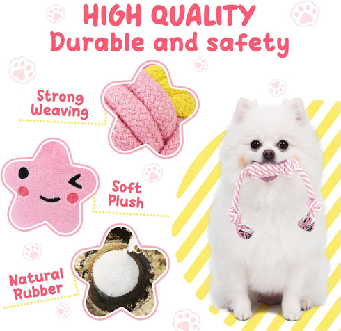 Pink Puppy Toys for Teething, 23 Pack of Interactive Chew Toys for Puppies, Cute Small Dog Toys