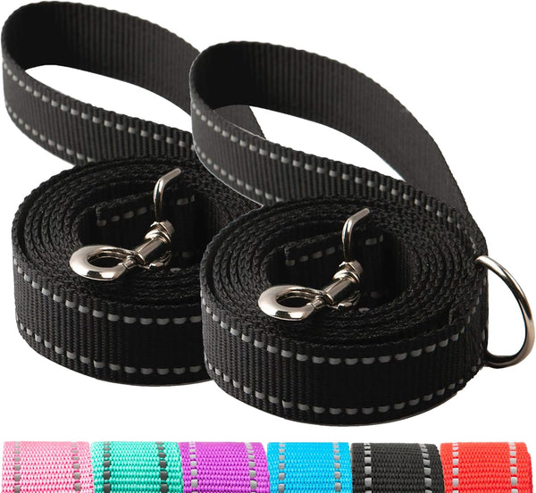 2-Pack Reflective Dog Leash 6ft - Nylon Leashes for Small, Medium, Large Dogs, 6ft Training Leash with D Ring (Black)