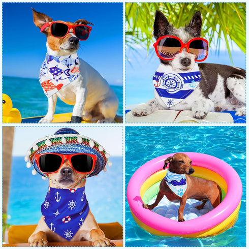 Xuniea 8 Pcs Nautical Dog Bandana - Summer Puppy Bandanas, Adjustable Washable Pet Bibs for Birthday Party Gifts