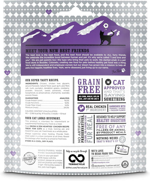 I and love and you Meow & Zen Hearties Cat Treats - Chicken, Grain Free, Omega 3 & 6, 4oz Bag