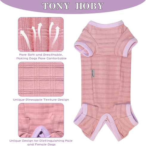 TONY HOBY Dog Pajamas, Recovery Suit for Small Medium Dogs After Surgery, Bean Pink, Size S