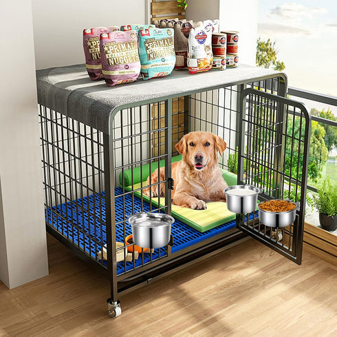 Dog Crate Water Bowl Set, 3 pcs Stainless Steel Anti-Spill Metal Bowls for Medium & Large Dogs, Hanging Water/Food Bowls