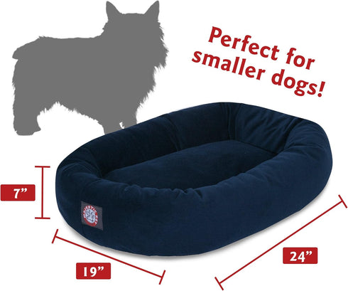 Majestic Pet 24 Inch Suede Calming Dog Bed, Cozy Soft Round Dog Bed with Spine Support, 24x19x7 Inch, Navy