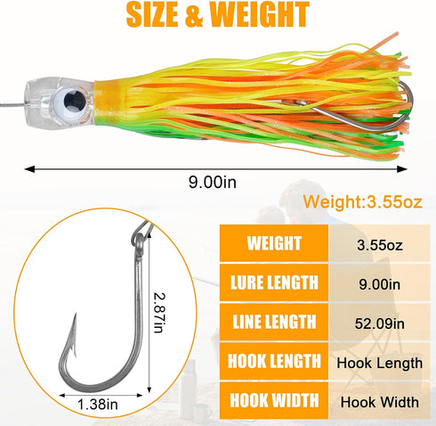6PCS Lures,6inch/9inch Saltwater Trolling Soft Squid Skirts Lure for Marlin Tuna Mahi Dolphin Durado Wahoo Trolling