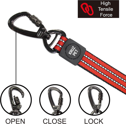 KRUZ PET 4" Long Reflective Heavy Duty Click Lock Hook Leash, Secure Nylon Safety Lead with Padded Handle, Medium, Gray