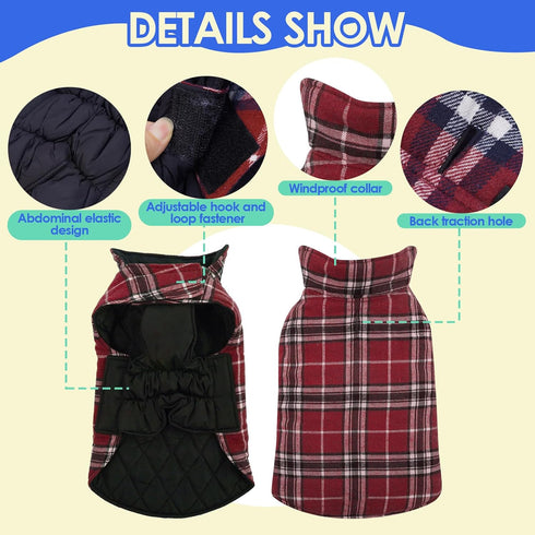 MIGOHI Dog Jackets for Winter - Waterproof Reversible Coat for Cold Weather, British Style Plaid Vest, Red, XXXL