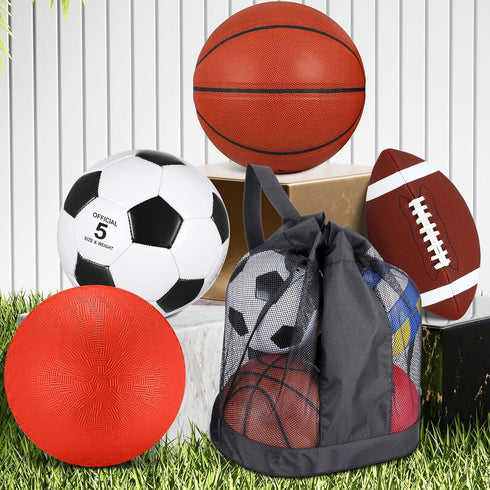 4 Set Lenwen Pcs Sports Balls for Teen Adult, Include Official Size Basketball Soccer Football Playground Ball Pump