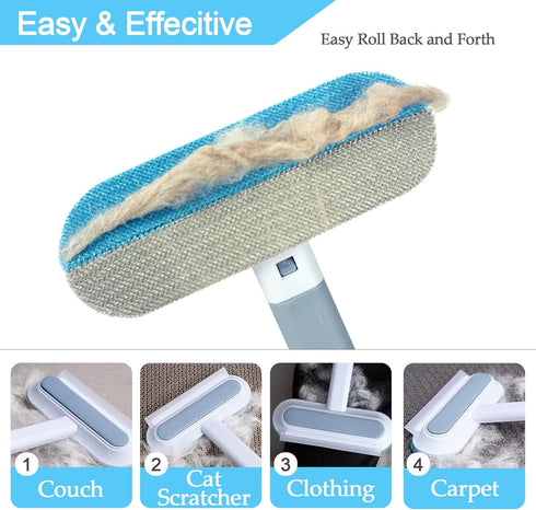 Pet Hair Removal Tool 2 Pieces, Dog and Cat Hair Remover for Couch Carpet Furniture, 4 in 1 Multifunctional Pet Hair Removal Broom, Cleaning Brush for Window Tile, Reusable Washable