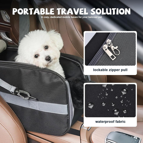 13 lbs Center Console Dog Car Seat for Small Dogs,Dog Booster Car Seat with Safety Belt and Pockets,Portable Pet