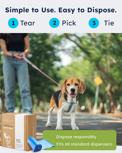 9x13, 240 (16 Wooflinen Unscented Compostable Dog Poop Bags Leak-Proof Dog Poop Bags Rolls Large Durable, Easy Tear