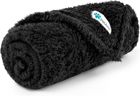 PetAmi Dog Blanket for Small Dogs Black - Fluffy Soft Sherpa Fleece Blanket for Cat & Dog, Washable 24x32