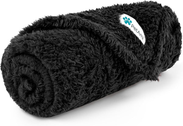PetAmi Dog Blanket for Small Dogs Black - Fluffy Soft Sherpa Fleece Blanket for Cat & Dog, Washable 24x32