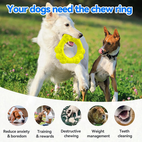 Indestructible Dog Chew Ring Toys for Medium Large Dogs, Interactive Heavy Duty Teething Rings for Aggressive Chewers