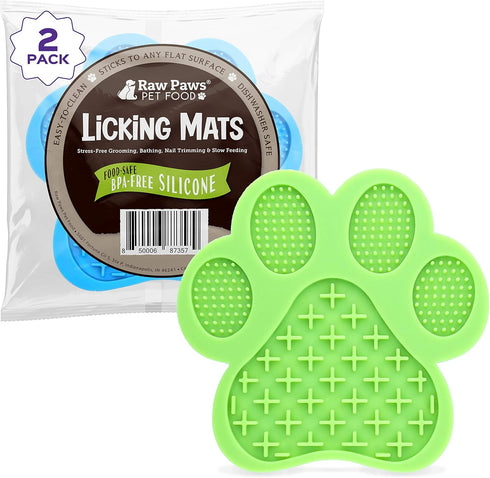 Raw Paws Licking Mats, 2-ct Dog Distraction Mat for Shower, Slow Feeder Mat for Calming Anxiety, Dogs & Cats