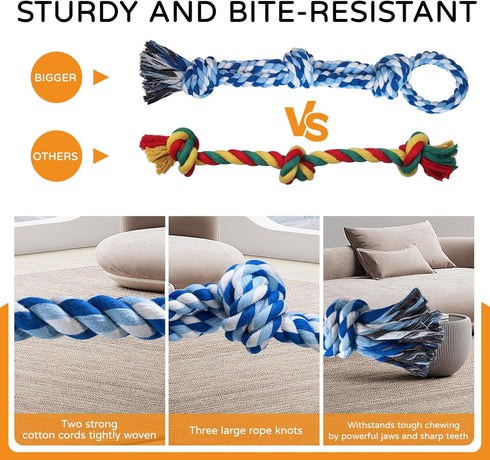 2 Pack Dog Rope Toys for Medium Large Breeds, Nearly Indestructible Chew Toys for Aggressive Chewers
