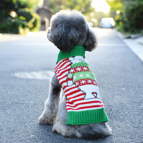 Dog Christmas Sweater for Small Medium Dogs, Knitted Soft Warm Holiday Clothes with Cute Bear Striped Design (XL, Green