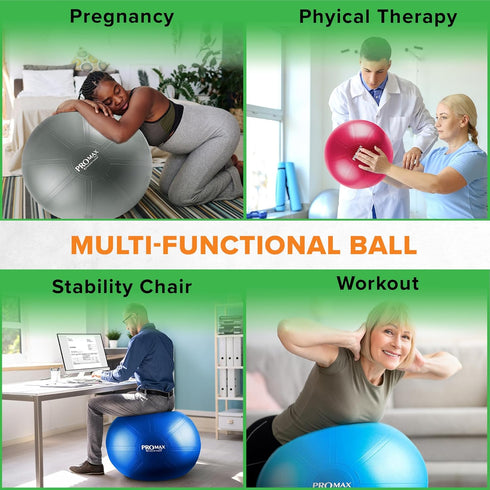 SmarterLife PRO MAX Exercise Ball Yoga, Stability & Balance Trainer for Core Workouts, Fitness, Physical Therapy