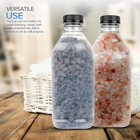 32 Oz (6 Pack) Juice Bottles with Caps - Reusable Clear Plastic Drink Containers for Mini Fridge - Water Bottles Bulk