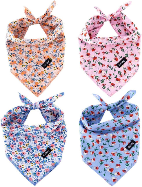 Dog Bandanas Spring, 4PCS Puppy Bandana, Orange Pink Blue Floral Printing Dog Bib Handkerchief Scarf