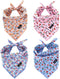 Dog Bandanas Spring, 4PCS Puppy Bandana, Orange Pink Blue Floral Printing Dog Bib Handkerchief Scarf