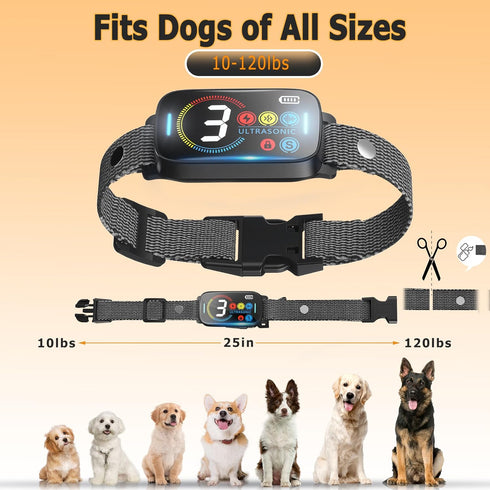 Ultrasonic Dog Bark Collar for Large Medium Dogs, Smart Anti Barking Device, Rechargeable Training Collar with