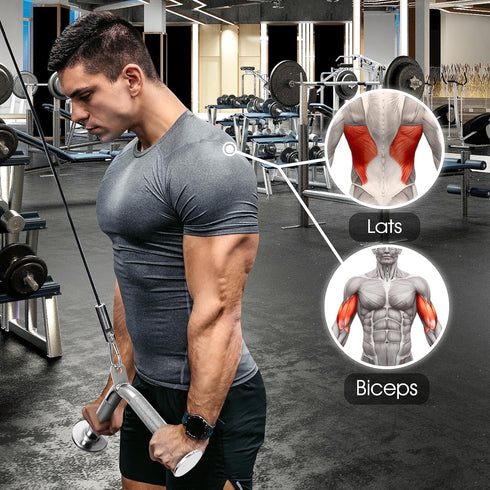 Yes4All Tricep Press Down Cable Machine Attachment Set, V-Shaped Bar, LAT Pull Down Straight Bar for Home Gym