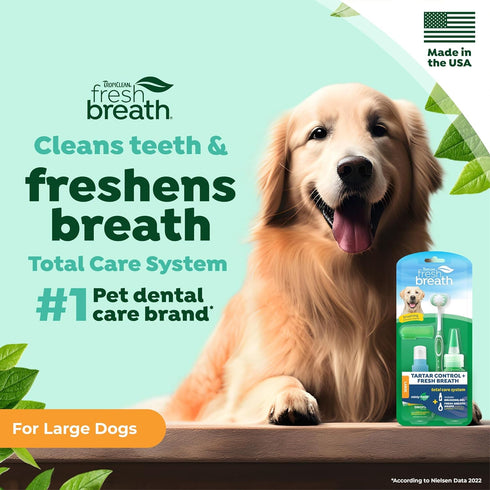 TropiClean Fresh Breath & Tartar Control System for Large Dogs, Dog Toothpaste & Brush, Dental Gel for Dogs