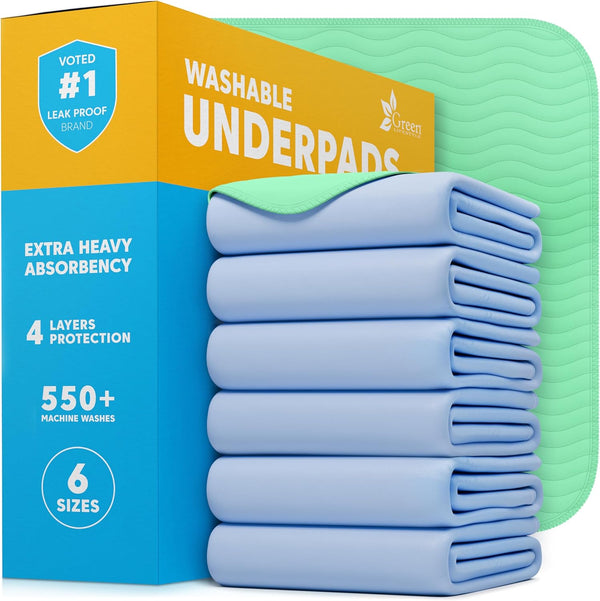 GREEN LIFESTYLE Washable Underpads - Heavy Absorbency Reusable Bedwetting Incontinence Pads for