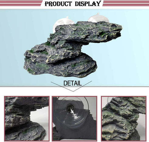 PINVNBY Basking Platform for Turtles, Resin Resting Rock with 2 Pcs Suction Cups for Frogs and Newts