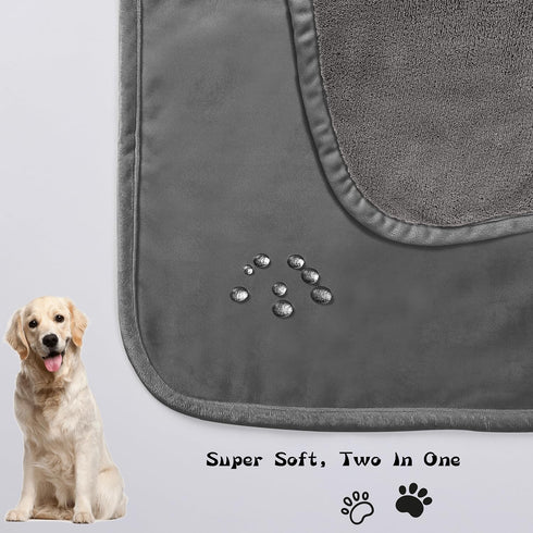 100% Waterproof Dog Blanket, 52x82 inches Soft Leak Proof Pet Couch Throw, Washable Light Grey + Dark Grey