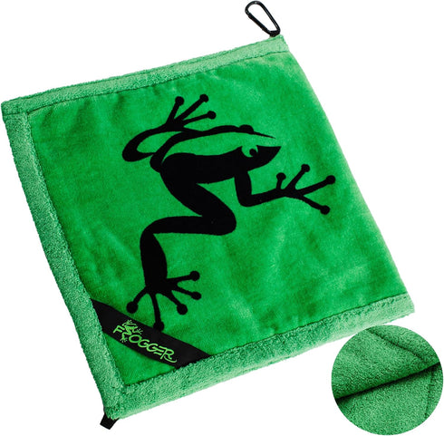Frogger Amphibian Golf Towel with Wet and Dry Technology, Green - Accessory for Men & Women with Carabiner Clip