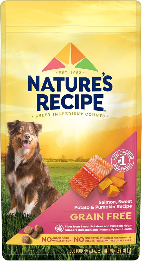 Nature's Recipe Grain Free Salmon, Sweet Potato & Pumpkin Dry Dog Food, 4 lb. Bag