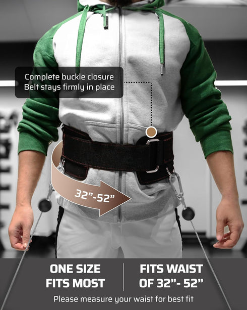 Multi-Attachment Belt for Cable Machine, 5 Points for Optimal Weight Distribution, 2 Straps & 3 Snap Hooks