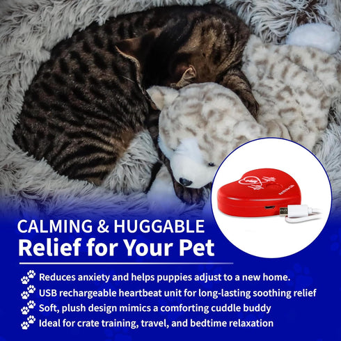 Pack Pet Fit For Life Stuffed Animal for Cats - Calming Sleep Aid with USB Rechargeable Heart Beat & Heat for Anxiety