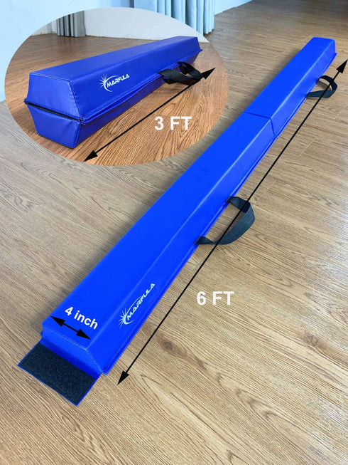 6 10 MARFULA Balance Beam - Folding Floor Gymnastics Equipment for Kids, Non Slip Base - FT to FT for Home Gym Use
