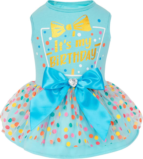 cyeollo Dog Birthday Dress Party Tulle Dresses for Small Dogs, Puppy Clothes Girl Pet Cat Holiday Outfit Apparel, Blue,