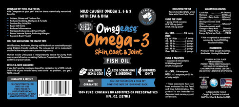 Omegease 100% Pure Omega 3 Fish Oil for Dogs and Cats, 8 oz - Skin & Coat Supplement, Supports Joint Function