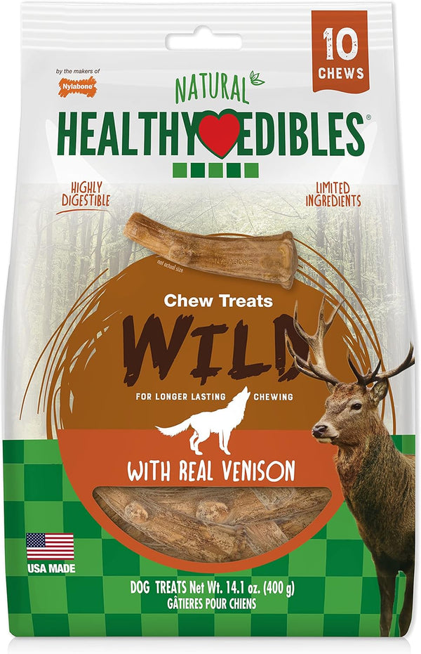 Nylabone Healthy Edibles WILD Antler Dog Chew Treats, Venison Flavor, Medium/Wolf (10 Count)