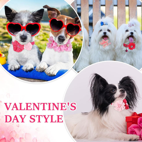 Tudomro 40 Pcs Adjustable Pink Dog Collars, Rose Red for Small Medium Dogs, Wedding Party Grooming Accessories