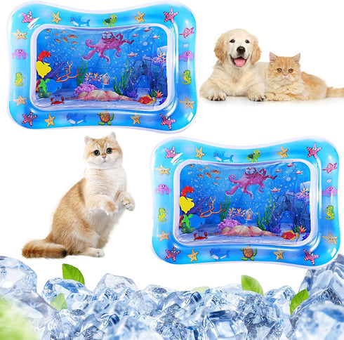 2 Pack Water Sensory Play Mat for Cat, Upgraded Thickened Dog Water