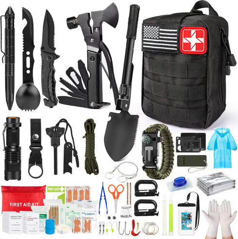 Survival Kits, 222 PCS Emergency Survival Gear First Aid Kits with Molle System Bag for Outdoor Camping