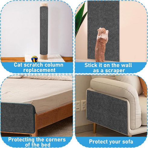 Trimmable Cat Scratching Post Carpet 78.7”x15.8”, Self-Adhesive Replacement Mat for Cat Tree Shelves, Dark Gray